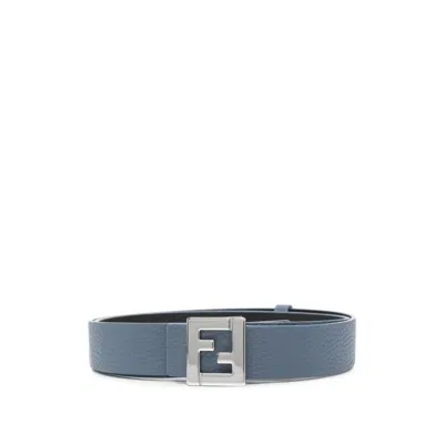 Fendi Ff Buckle Grained Leather Belt In Blue