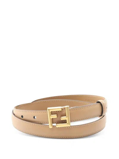 Pre-owned Fendi Ff-buckle Leather Belt In Neutral