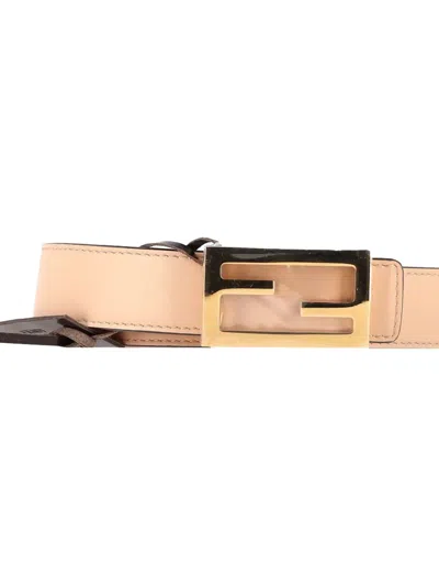 Pre-owned Fendi Ff Buckle Leather Belt In Neutral