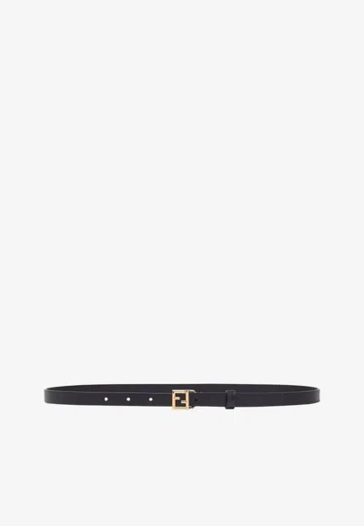 Fendi Ff Buckle Thin Leather Belt In Black