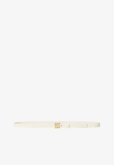 Fendi Ff Buckle Thin Leather Belt In Cream
