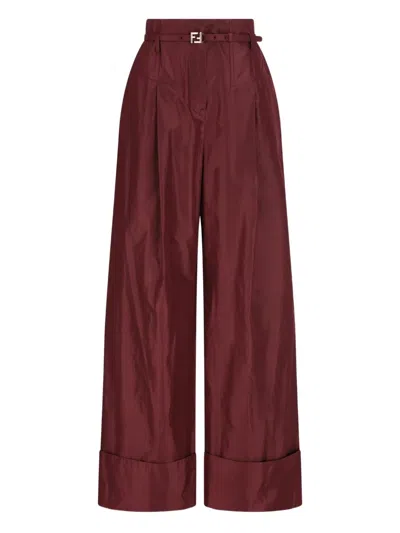 Fendi Ff-buckle Trousers In Burgundy