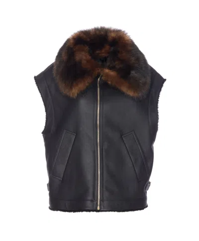 Fendi Ff Buckles Leather Vest In Black