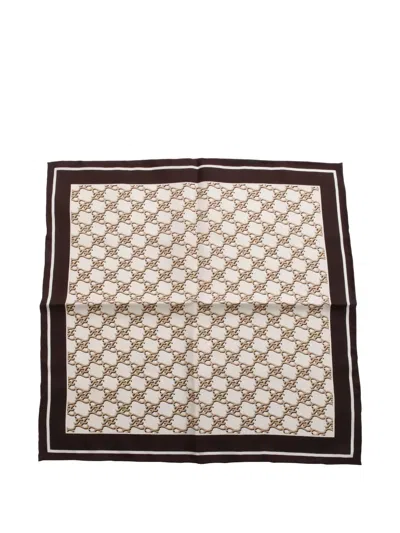 Pre-owned Fendi Ff Calligraphy Silk Handkerchief Scarf In Neutral