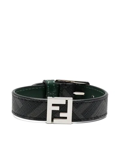 FENDI FENDI FF CANVAS AND LEATHER BRACELET