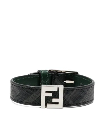 FENDI FF CANVAS AND LEATHER BRACELET