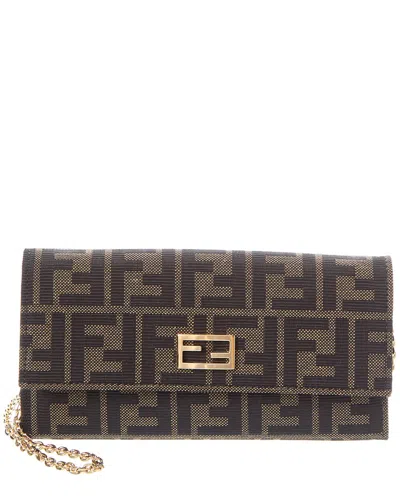 Fendi Ff Canvas & Leather Wallet On Chain In Brown