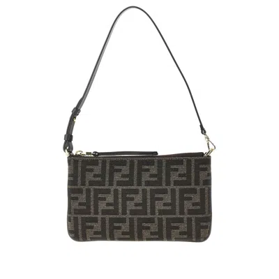 Fendi Ff Canvas 'baguette' Flat Pouch In Brown