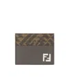 Fendi Brown Card-holder With Squared Ff Motif In Leather And Ff Canvas Man In Black