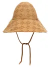 Fendi Canvas Hat With Textured Pattern And Wide Brim In Brown
