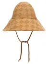 Fendi Canvas Hat With Textured Pattern And Wide Brim In Beige
