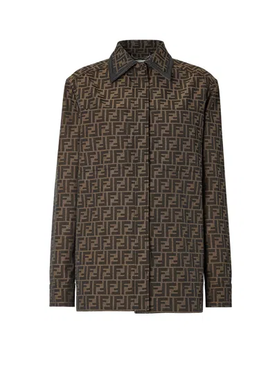 Fendi Ff Canvas Jacket In Brown