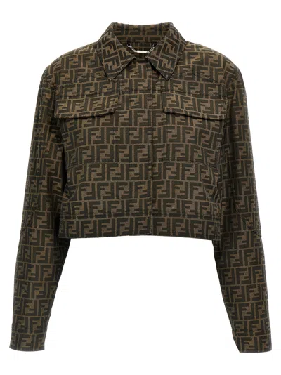 Fendi Ff Canvas Jacket Casual Jackets And Parka Brown In Multi