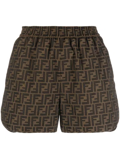 Fendi Ff Canvas Shorts In Brown