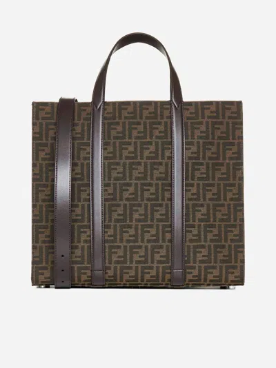 Fendi Ff Jacquard Tote Bag In Tobacco,ebony