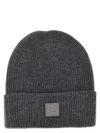 Fendi Logo Cap With Fold-over Cuff And Ribbed Texture In Gray