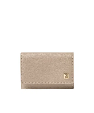 Fendi Ff Card Case Dove Grey Leather Card Case In Neutral