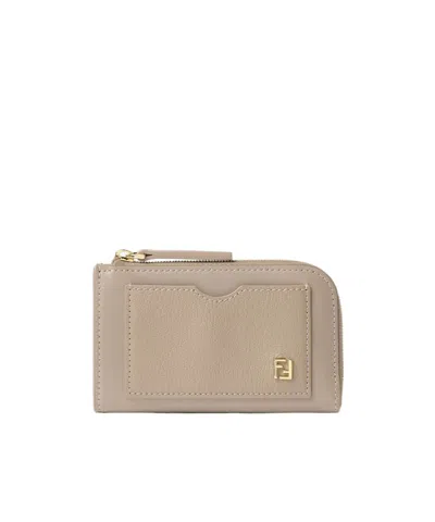 Fendi Ff Logo-plaque Leather Wallet In Brown