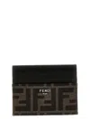 Fendi Brown Card-holder With Metal Lettering In Leather And Ff Canvas Man In Black