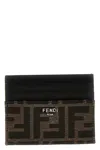 Fendi Brown Card-holder With Metal Lettering In Leather And Ff Canvas Man In Black