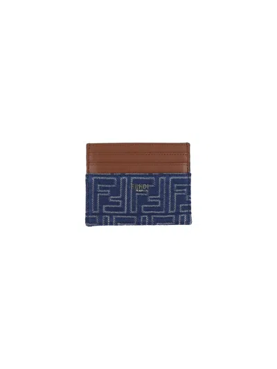 Fendi Jacquard Ff Fabric Cardholder With Denim Effect In Blue