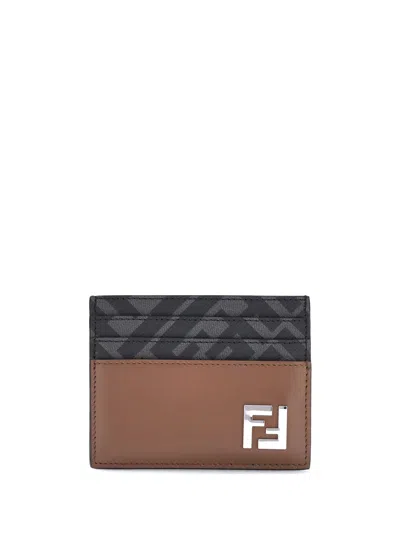 Fendi Portacarte Multicolor In Pelle E Tela Uomo In Brown