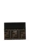 Fendi Brown Card-holder With Metal Lettering In Leather And Ff Canvas Man