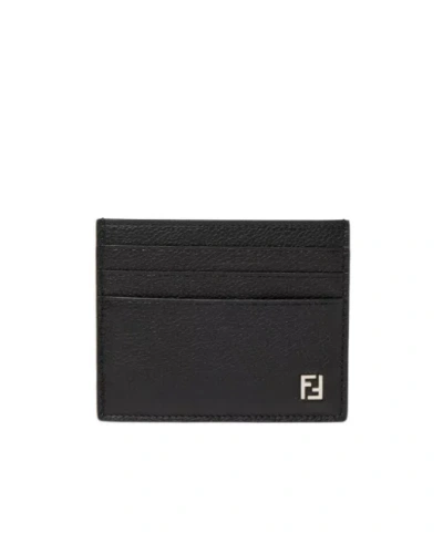 Fendi Ff Card Holder Black Full-grain Leather Card Holder In Red