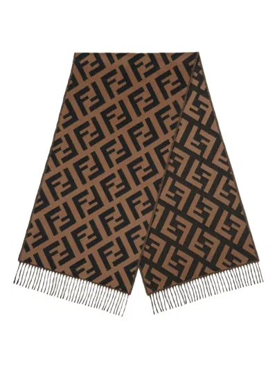 Fendi Ff Cashmere Scarf In Gold