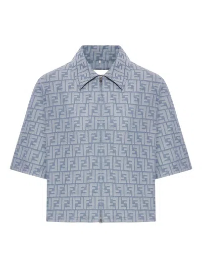 FENDI FF CHAMBRAY DENIM CROPPED JACKET