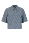 Fendi Ff Chambray Denim Jacket Puffer Jackets Blue In Blue