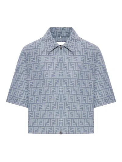FENDI FENDI FF CHAMBRAY DENIM CROPPED JACKET CLOTHING