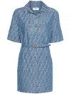 Fendi Ff Jacquard Belted Denim Dress In Blue