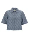 Fendi Ff Chambray Denim Jacket Puffer Jackets Blue