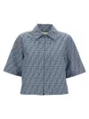 Fendi Ff Chambray Denim Jacket Puffer Jackets Blue In Blue