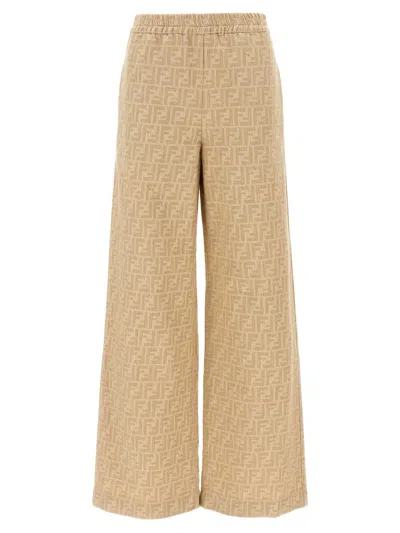 Fendi Ff Chambray Denim Pants Beige
