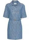 Fendi Ff Jacquard Belted Denim Dress In Blue