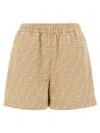 Fendi Ff Chambray Denim Shorts Bermuda And Short Beige In Brown