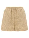 Fendi Ff Chambray Denim Shorts Bermuda And Short Beige In Brown