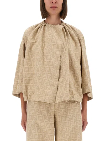 Fendi Ff Chambray Jacket In Neutral