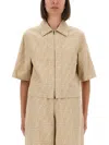 Fendi Women Beige Shirt With Classic Collar And Front Zip Closure In Chambray Ff Woman In Neutral