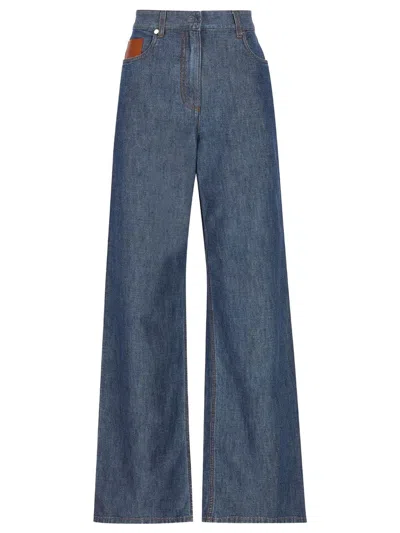 Fendi Ff Chambray Long Jeans In Blue