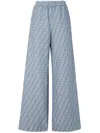 Fendi Women Cotton And Linen Trousers With All-over Ff Motif In Blue