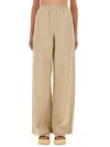 Fendi Women Beige Pants With Elastic Waist And Wide Leg In Chambray Ff Woman In Neutral