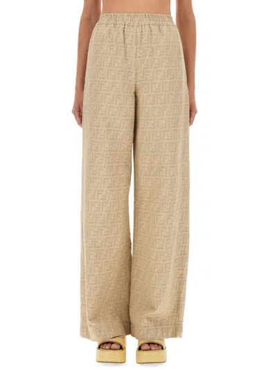 Fendi Ff Chambray Pants In Neutral