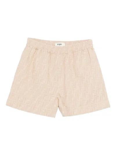 Fendi Embroidered Chambray Shorts In Neutral