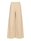Fendi Women Beige Pants With Elastic Waist And Wide Leg In Chambray Ff Woman In Neutral