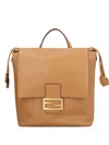 Fendi Ff Clasp Leather Backpack Medium Size In Brown