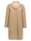 Fendi Single-breasted Wool Coat In Beige