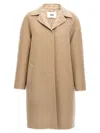 Fendi Single-breasted Wool Coat In Beige